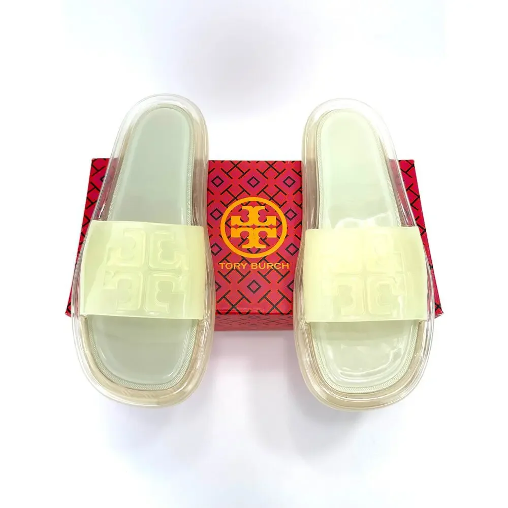 Tory Burch Bubble Jelly Slide Sandal Size 8M Ivory Comfy Beach Pool & Beyond New